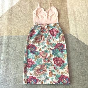 Willlowbend Pastel Floral Ankle Length Denim Skirt